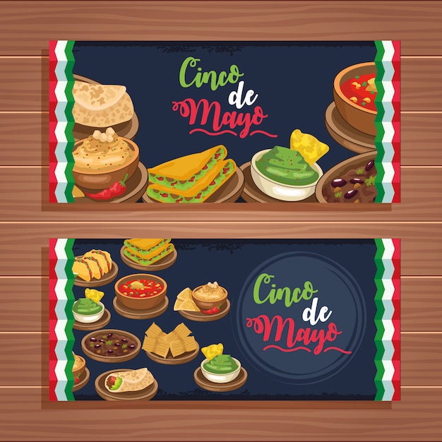 Vetor conjunto de banner de celebração de cinco de maio