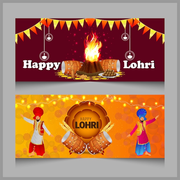 Conjunto de banner de celebração feliz da lohri