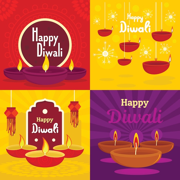 Vetor conjunto de banner de diwali. ilustração plana de diwali