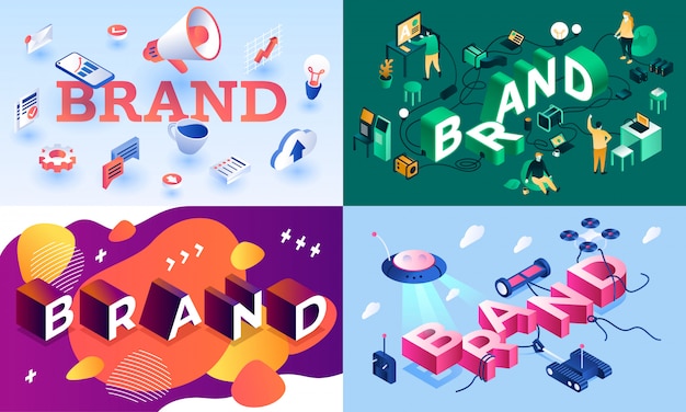 Conjunto de banner de marca. Isometric set of brand banner de vetor para web design