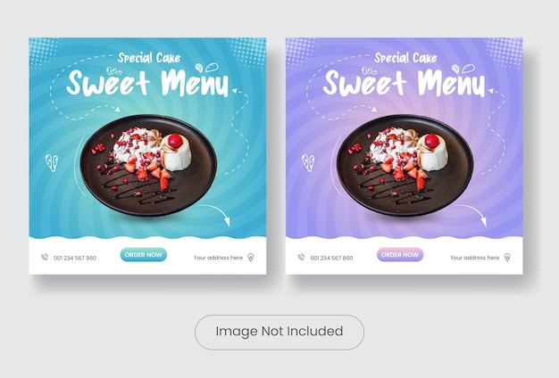 Conjunto de banner de modelo de postagem de mídia social sweet menu.