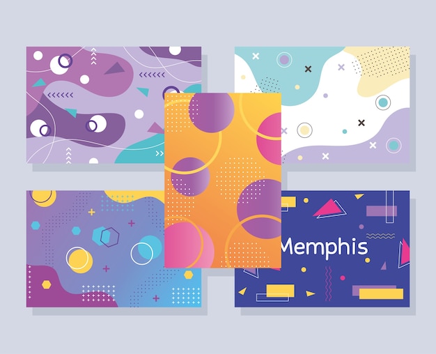 Vetor conjunto de banner de modelos abstratos criativos de estilo memphis, ilustração de desenho geométrico