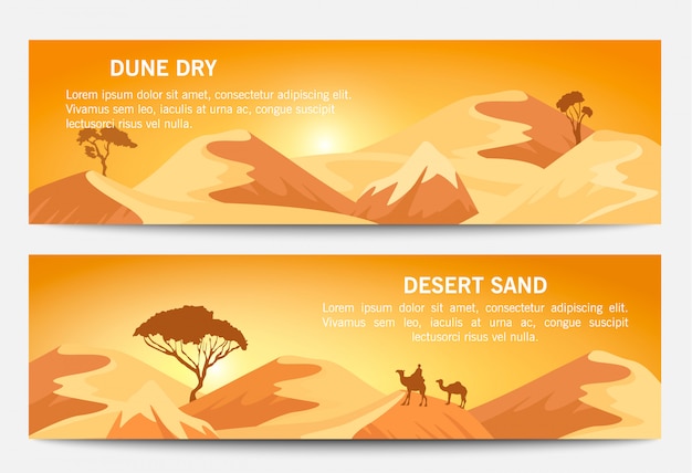 Conjunto de banner de paisagem de areia do deserto