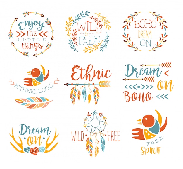 Conjunto de Banner desenhado à mão Boho Logo