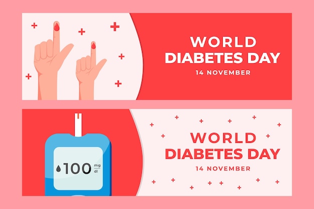 Conjunto de banner horizontal do dia mundial do diabetes