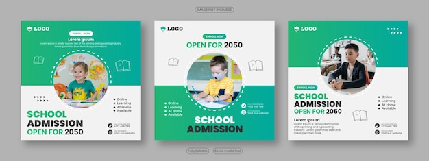 Conjunto de banner quadrado de admissão escolar Adequado para modelo de pacote de mídia social de volta às aulas
