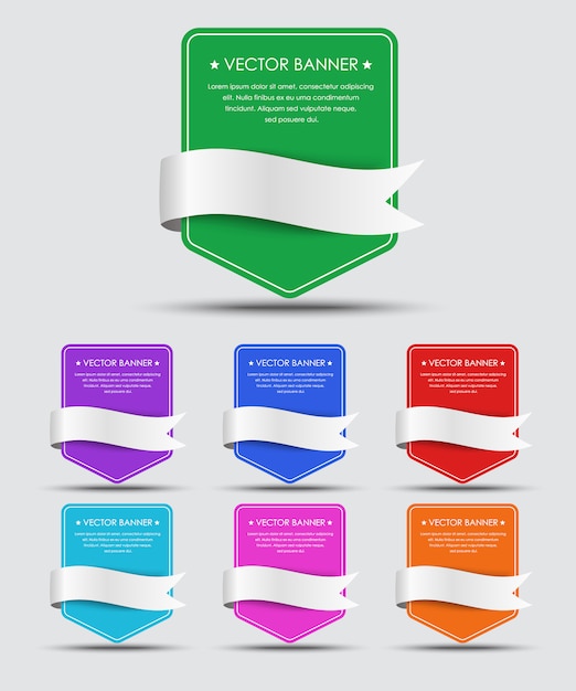 Vetor conjunto de banners coloridos com fita