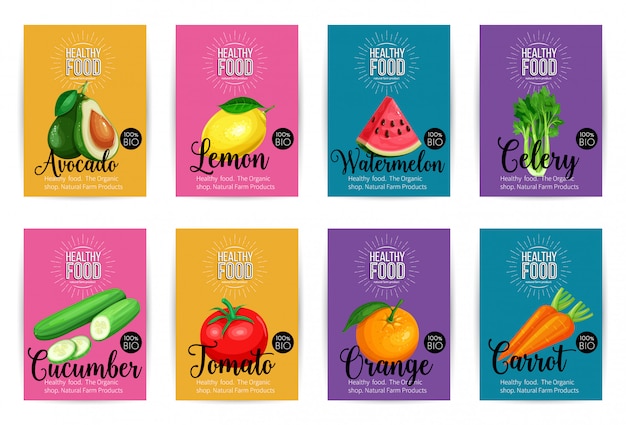 Conjunto de banners com frutas