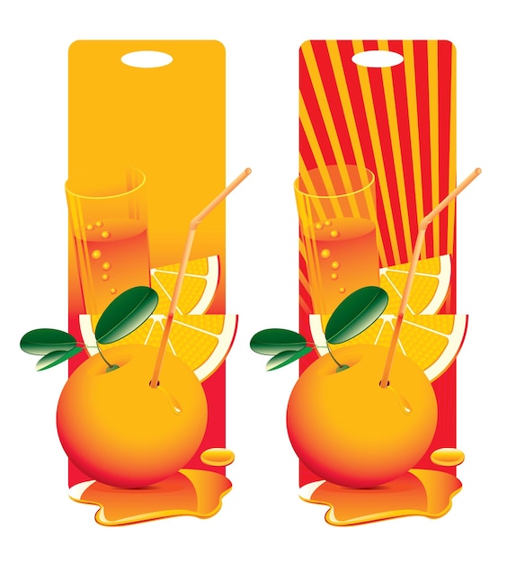 Vetor conjunto de banners com laranja e copo de suco