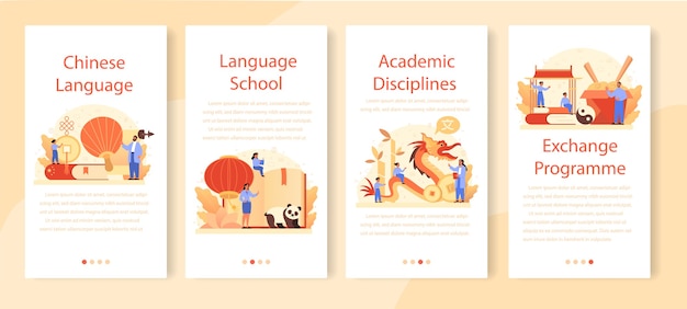 Conjunto de banners de aplicativos para dispositivos móveis de aprendizagem de chinês