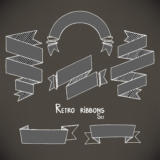 Vetor conjunto de banners de fita geométrica de esboço vintage desenhado à mão - 1