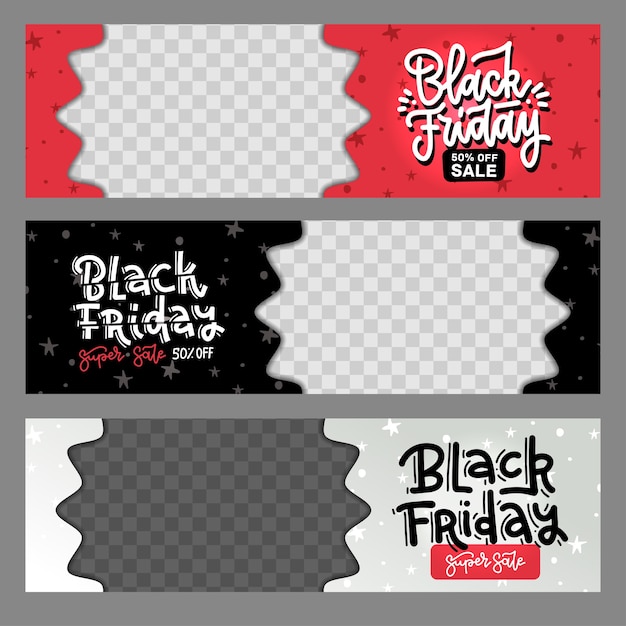 Conjunto de banners de layout horizontal de black friday best sale com padrão de estrelas.
