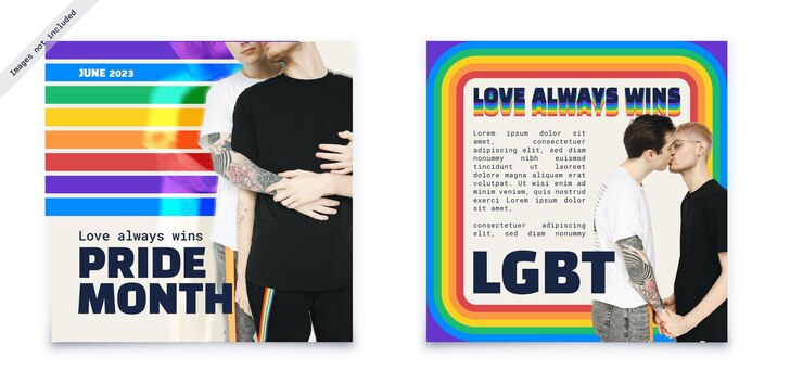 Vetor conjunto de banners de mídia social de design plano do mês do orgulho gay