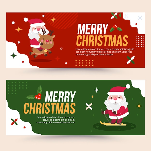 Vetor conjunto de banners de natal planos e horizontais