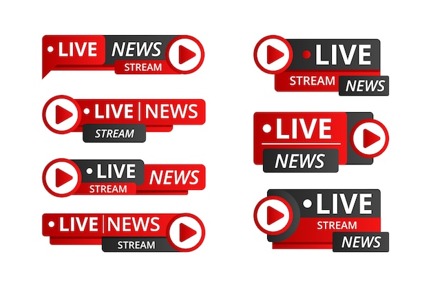 Vetor conjunto de banners de notícias de transmissões ao vivo