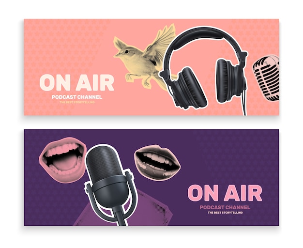 Conjunto de banners de podcasts realistas
