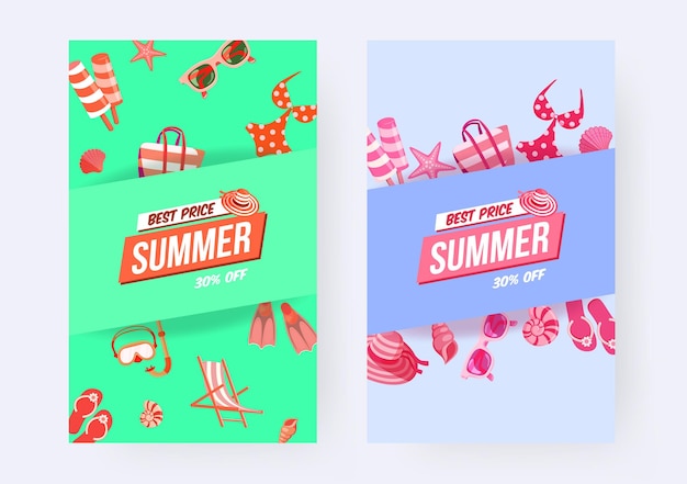 Conjunto de banners de vendas de verão com texto publicitário