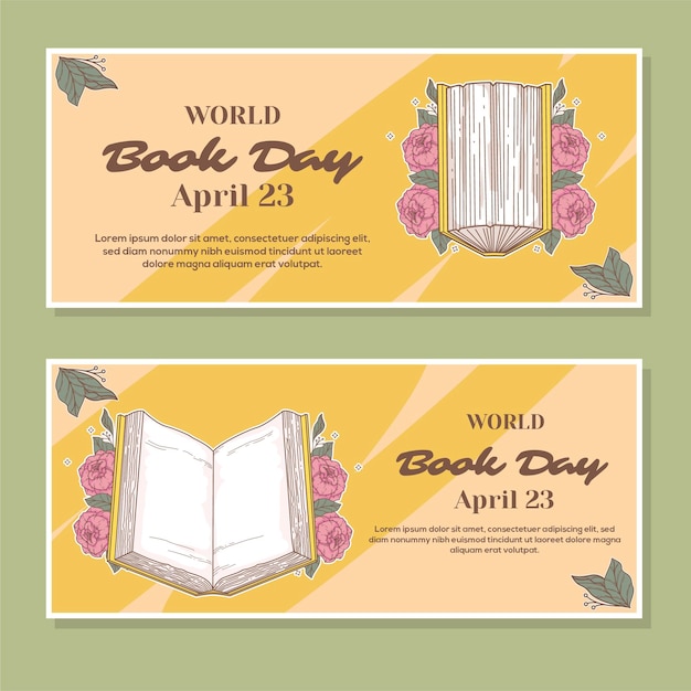 Vetor conjunto de banners do dia do livro no mundo plano