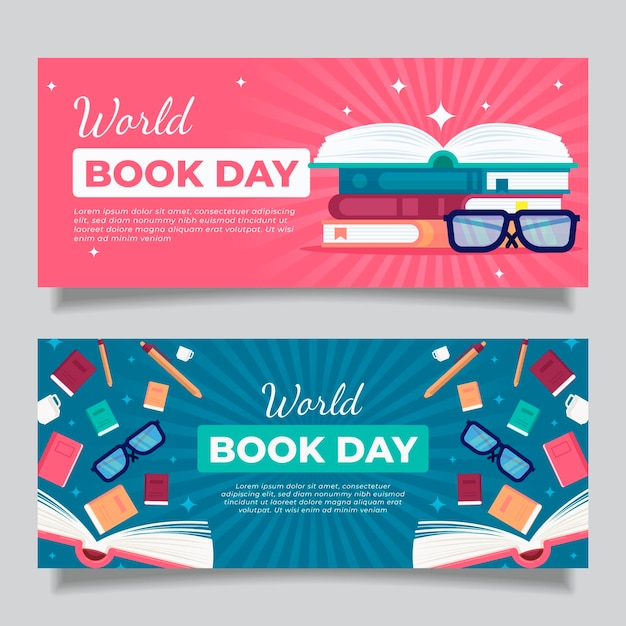 Conjunto de banners do dia do livro no mundo plano