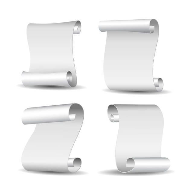 Conjunto de banners em branco de papel curvo branco isolados no fundo branco