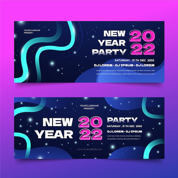 Conjunto de banners gradiente de feliz ano novo de 2022