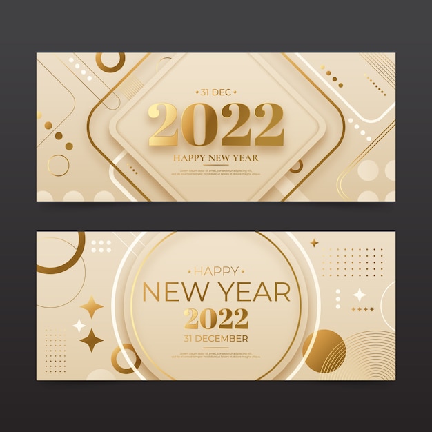 Conjunto de banners gradiente de feliz ano novo de 2022