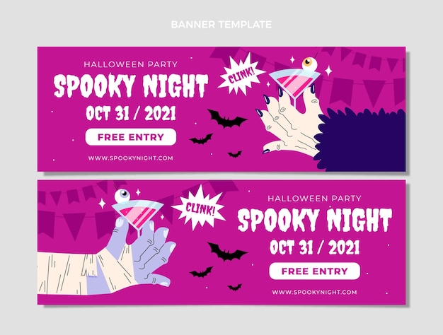 Conjunto de banners horizontais de halloween desenhados à mão