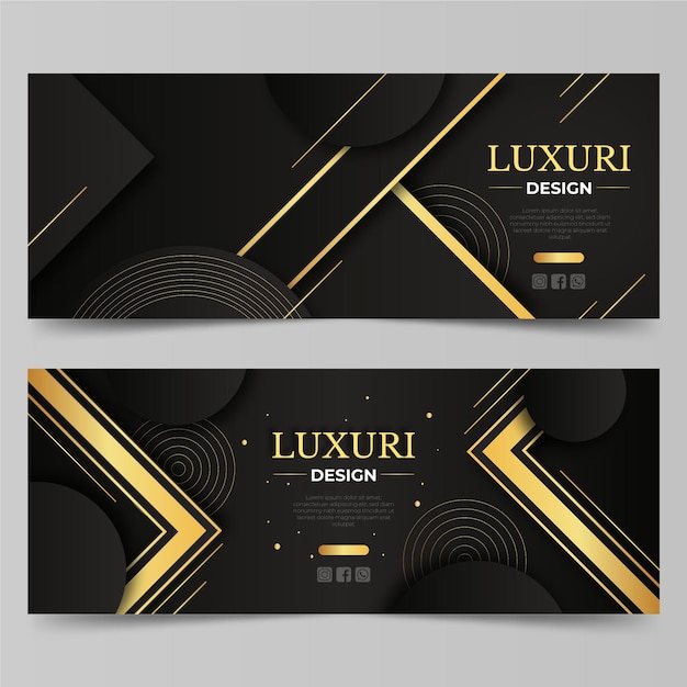 Conjunto de banners horizontais de luxo dourado gradiente