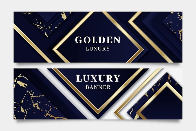 Vetor conjunto de banners horizontais de luxo dourado gradiente