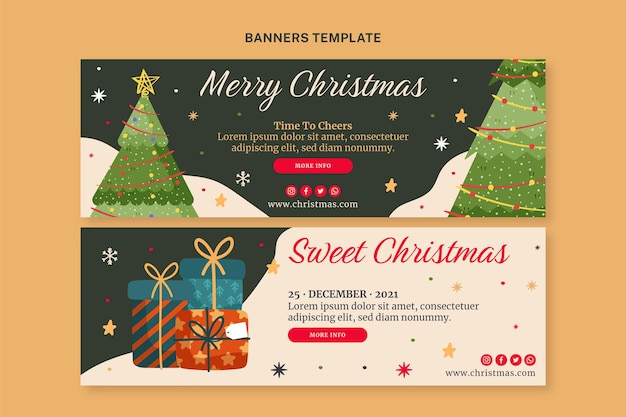 Vetor conjunto de banners horizontais de natal desenhados à mão