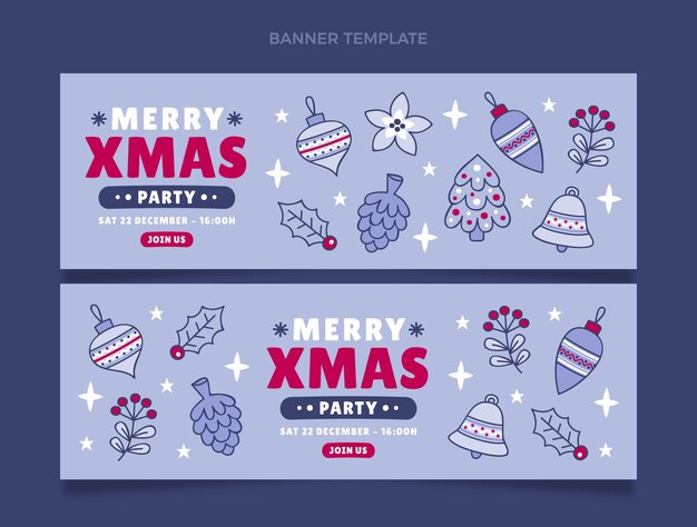 Conjunto de banners horizontais de Natal desenhados à mão