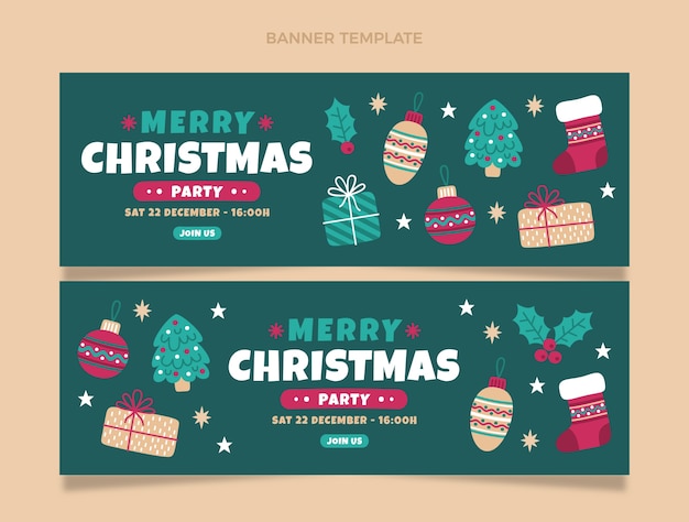 Conjunto de banners horizontais de Natal desenhados à mão