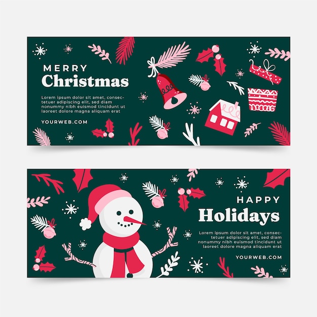 Conjunto de banners horizontais de Natal desenhados à mão