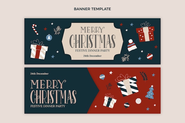Conjunto de banners horizontais de Natal desenhados à mão