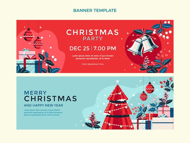 Conjunto de banners horizontais de Natal desenhados à mão