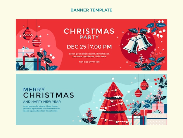 Vetor conjunto de banners horizontais de natal desenhados à mão