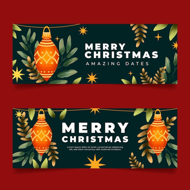 Conjunto de banners horizontais de natal em aquarela