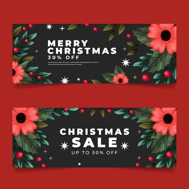 Conjunto de banners horizontais de natal em aquarela