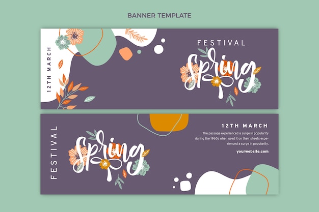 Conjunto de banners horizontais de primavera desenhados à mão