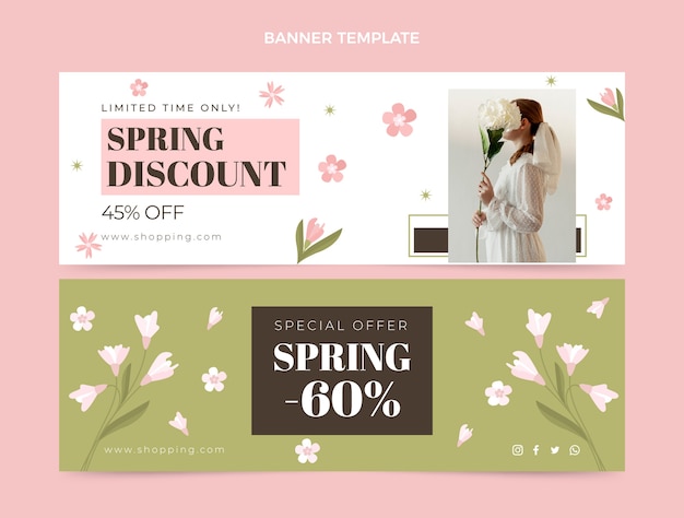 Conjunto de banners horizontais de primavera plana