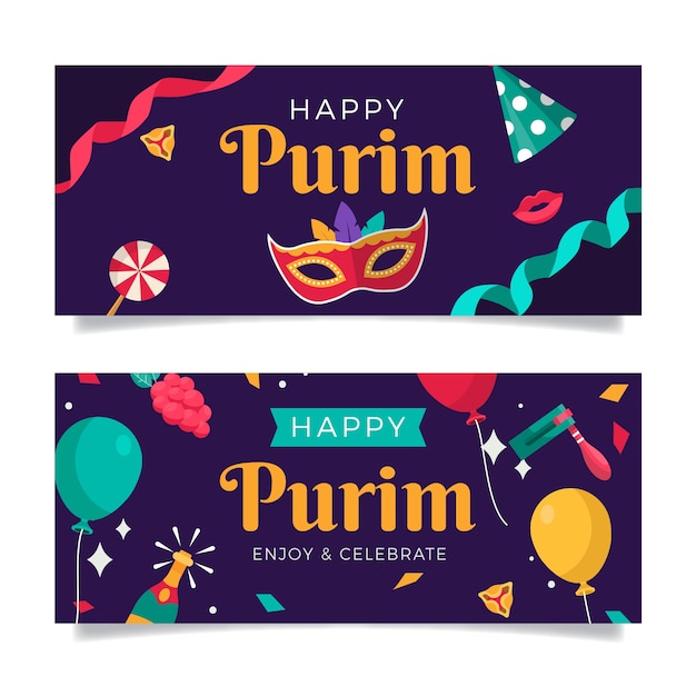 Conjunto de banners horizontais de purim plano