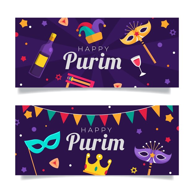 Conjunto de banners horizontais de purim plano