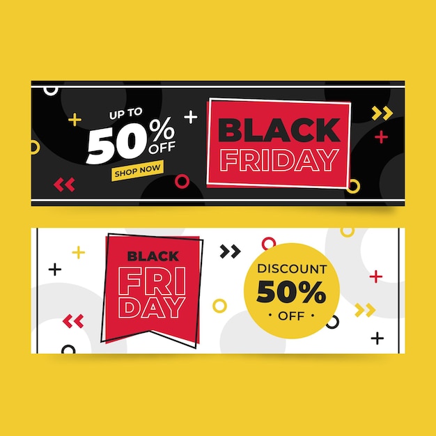 Conjunto de banners horizontais de venda plana e preta sexta-feira