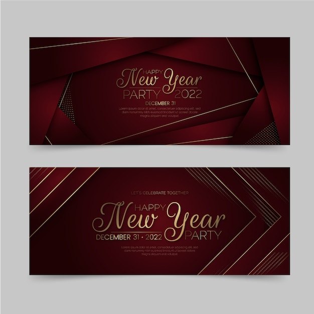 Vetor conjunto de banners horizontais gradiente feliz ano novo 2022