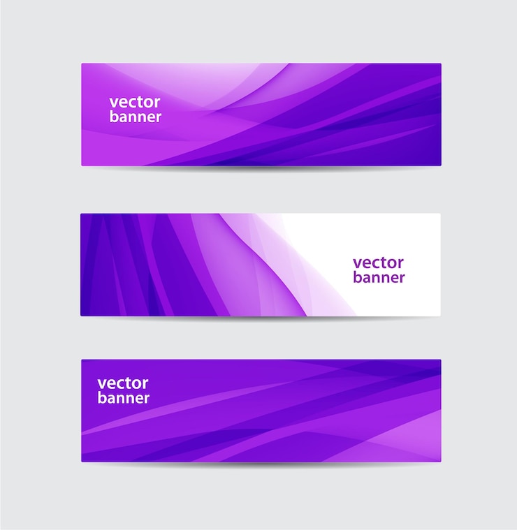 Vetor conjunto de banners ondulados de fluxo de seda roxa abstrata