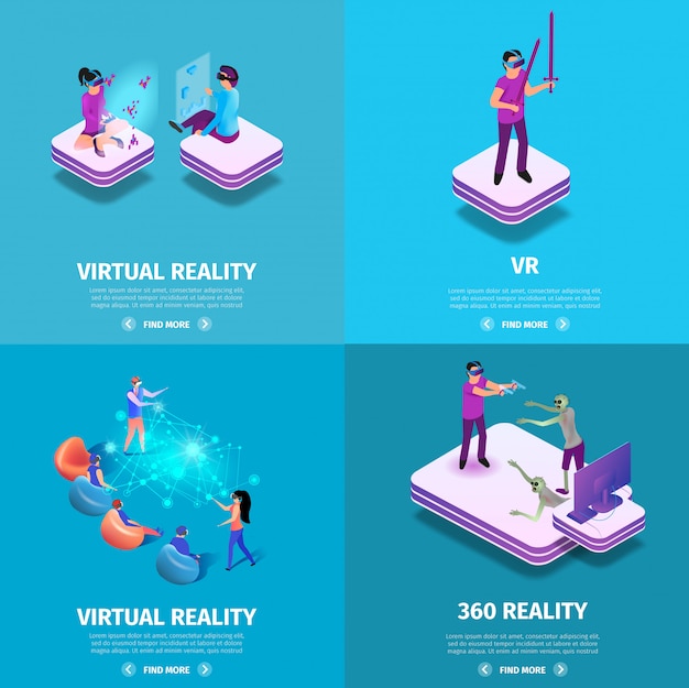 Conjunto de Banners Quadrados de Realidade Virtual 360. Jogos.