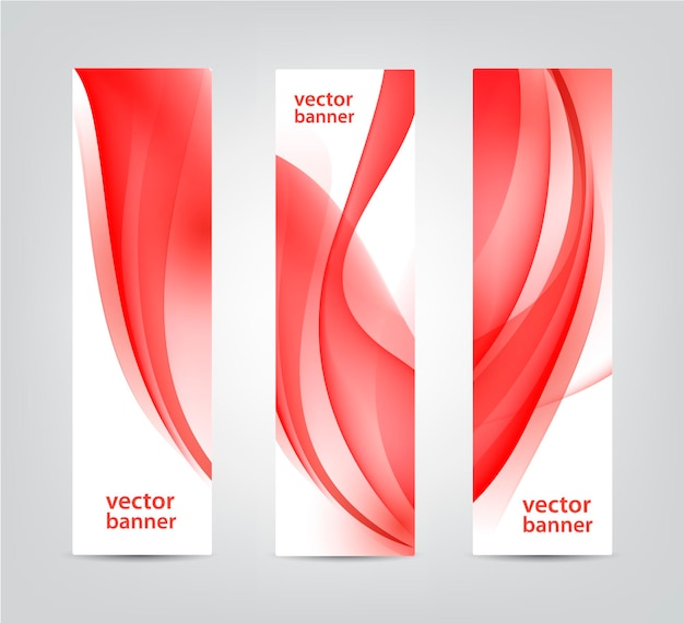 Conjunto de banners vermelhos ondulados abstratos vetoriais verticais