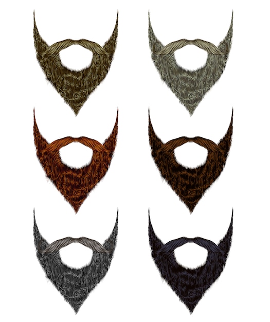 Conjunto de barba longa e bigode cores diferentes. estilo de beleza da moda.
