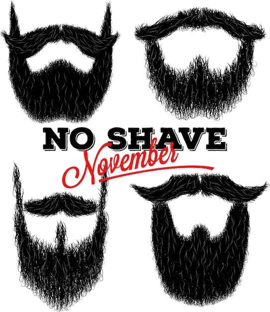 Vetor conjunto de barbas hipster encaracoladas para o no shave de novembro