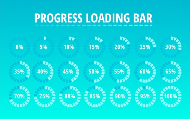 Conjunto de barra de carregamento circular progresso azul